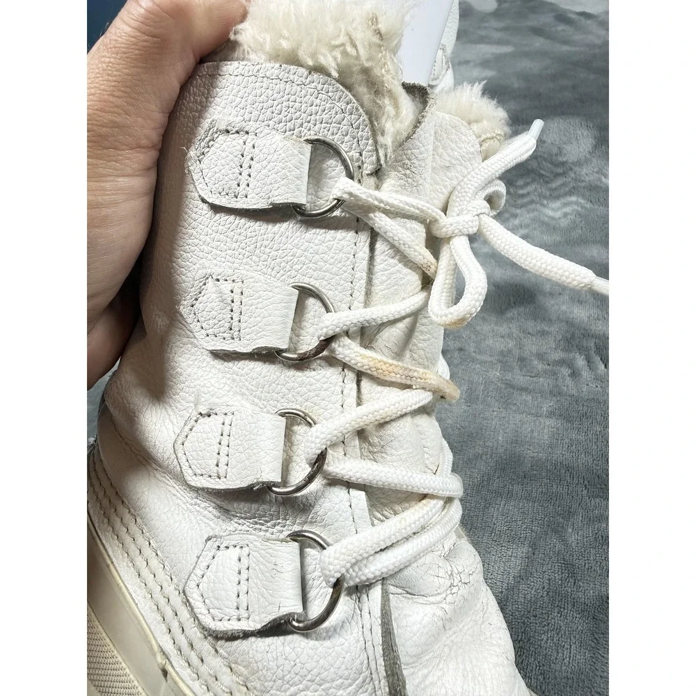 Sorel Manitou Boots Womens Size 8 White Leather Wool Lined Winter Snow Lace Up
